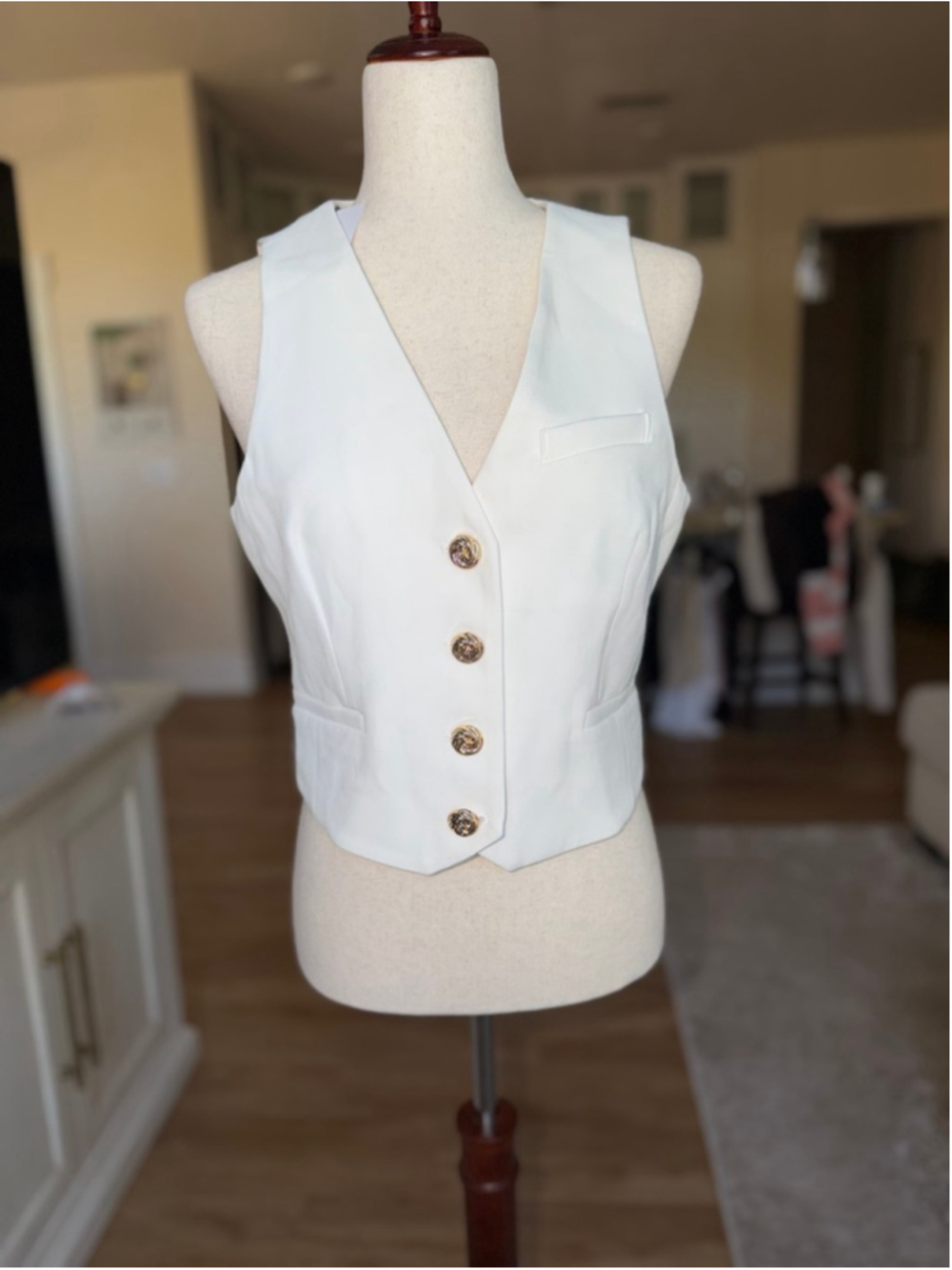 Generation Love Isadora Crepe White Vest with Gold Buttons M - Picture 5 of 9